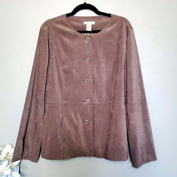 Orvis Jacket Womens Size Large Brown Lightweight Faux Suede Button Front Pockets - Picture 1 of 7